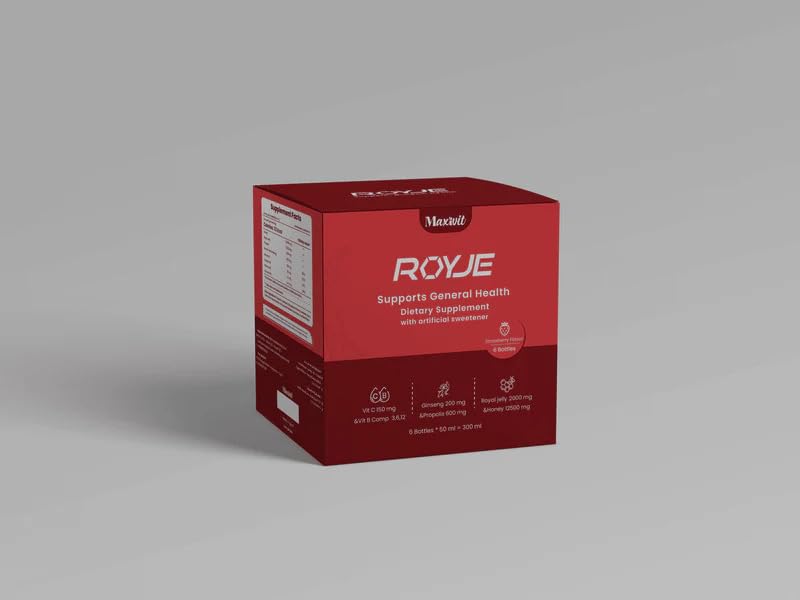 ROYJE High-Strength Royal Jelly Energy Shot for Men, Royal Jelly 2000mg + Korean Red Ginseng + Propolis, Vitamins C & B, Daily Vitality, Endurance & Stamina Support, (Pack of 6 * 50ml) (6, strawberry)