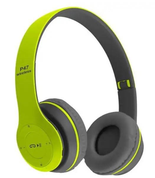 Wireless Bluetooth Headphone - Over Ear Stereo Music Headset with Memory Card Support, Gaming Headphones with Built-in Microphone for Laptop, Mobile Phone, PC -47(Green)