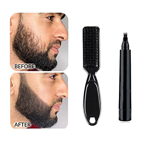 VERONNI Beard Pen Filler For Men Long Lasting Moustache and Eyebrows Beard Pen with a Micro-Fork Tip Applicator Includes Bristle Brush for Blending Set(Black)