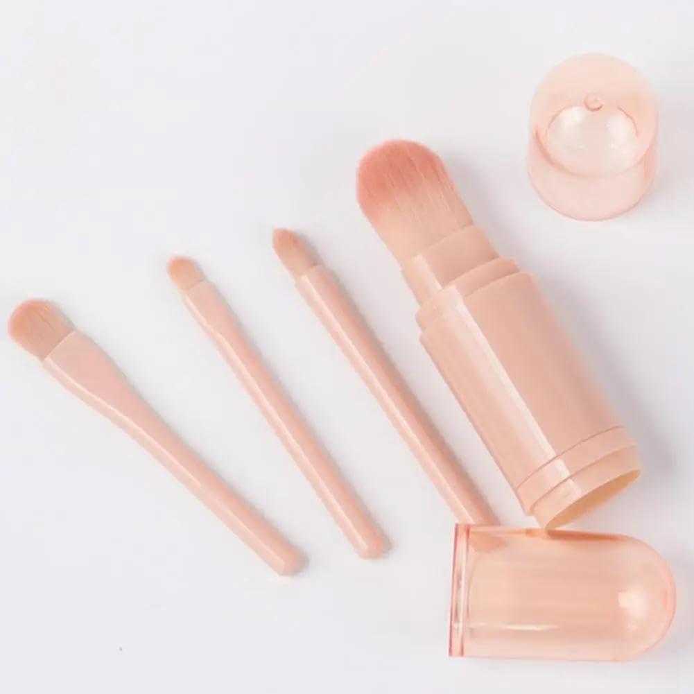 Mobile travel brush - basic 4 in 1 portable makeup tools, designed for travelers with withdrawable jobs, and the comprehensive sentence includes oral brushes, pressure, and foundation brushes (Pink)