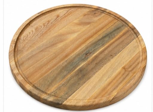 Natural Beech Wood Round Serving Tray, Multipurpose Diameter 40 cm