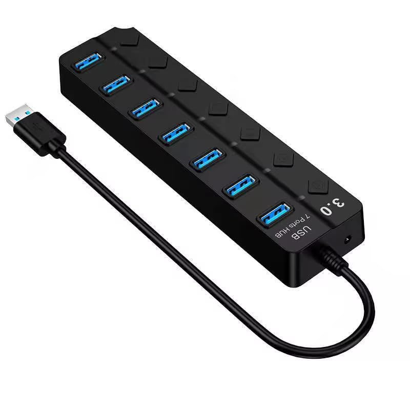 USB Hub 7 Port 2.0 with Individual Switch + LED Lighting – Multi USB Hub for PC & Laptop – Fast Charging & Data Transfer – Compact Design with Protection & Extra Volt 5V