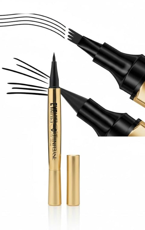 2-in-1 Eyeliner and Eyebrow Pencil Eyebrow Pen with Fork Tip Long-lasting Waterproof Eyeliner and Brow Pen,(Black eyeliner- dark brown eyebrow)