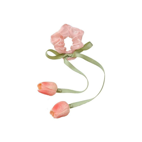 ZONE SHOP Handmade Sexy Hair Bow - Beautiful Tulip Flower Elastic Ponytail Holder for Women Fashion Hairstyle (Pink)