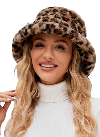 Women's Print Plush Bucket Hat, Autumn And Winter Warm Multi-Purpose, Adjustable Cap Crown, Suitable For Anyone