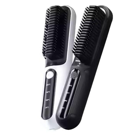 Electric Cordless Hair Straightener Brush, Multi-Temperature Hair Straightening Brush, Daily Use, Black and White