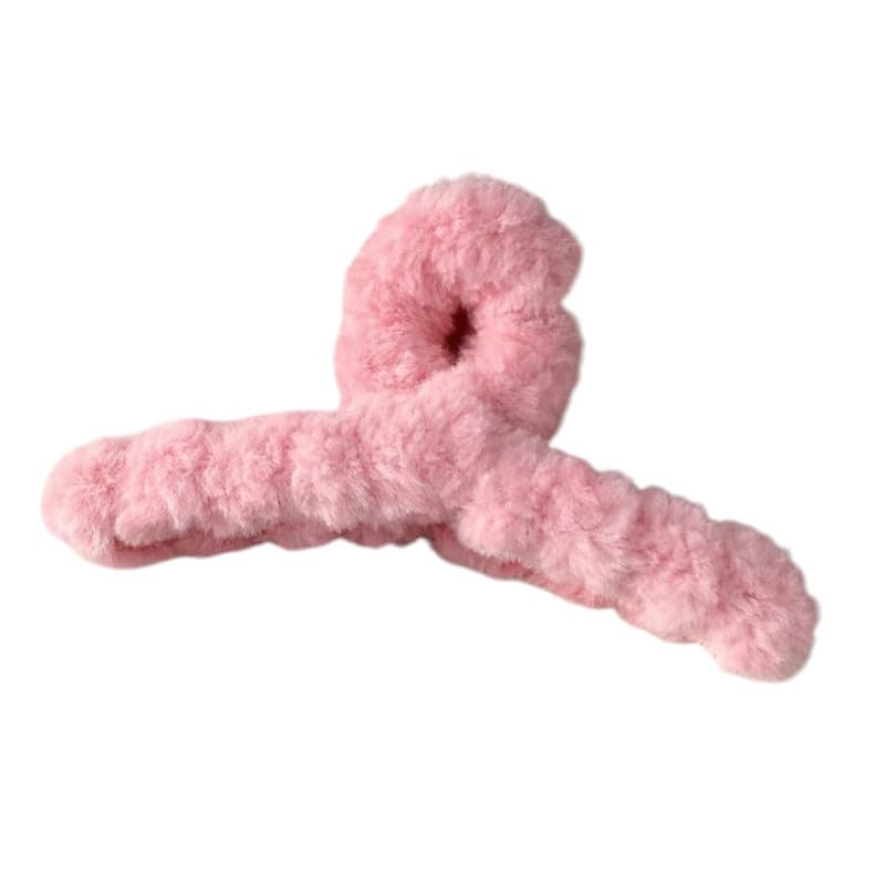 Women’s Soft Faux Fur Hair Claw Clip Size 5 cm - Strong Grip Hair Accessory, Non-Slip Design (Pink)