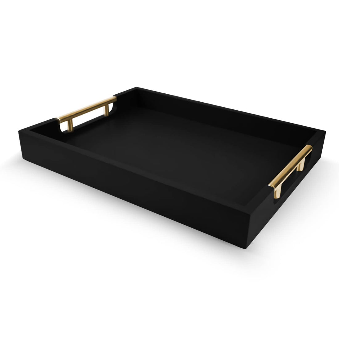 Wooden Decorative Coffee Table Tray, 16" Serving Tray with Handles, Matte Finish Decorative Ottoman Tray for Living Room, Perfume, Vanity Dresser Organizer (Carbon Black)