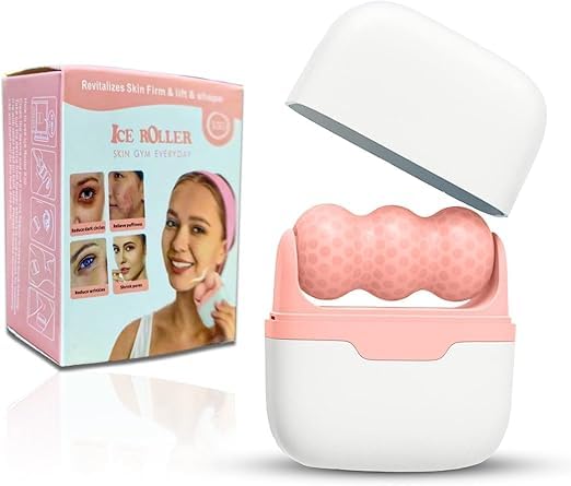 Ice Roller 2 in 1 - Mini Portable Cool Facial Skin Care, Revitalizes Skin Firm, Lift & Shape, Reduce Puffiness & Wrinkles for Eye, Face & Fit Whole Body (Pink)