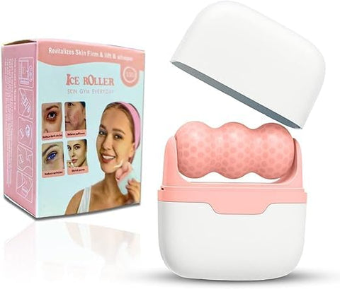 Ice Roller 2 in 1 - Mini Portable Cool Facial Skin Care, Revitalizes Skin Firm, Lift & Shape, Reduce Puffiness & Wrinkles for Eye, Face & Fit Whole Body (Pink)