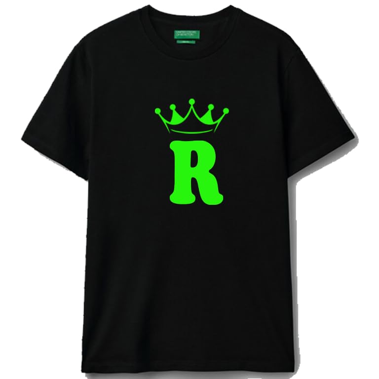 Black cotton t-shirt Crown Letter (R) Graphic Casual Wear size (S)