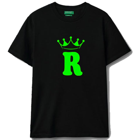 Black cotton t-shirt Crown Letter (R) Graphic Casual Wear size (S)