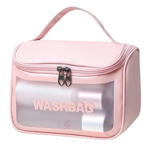 Salepush Hanging Travel Toiletry Bag, Clear Cosmetic Wash Bag, Cosmetic Makeup Bag Zipper Cosmetic Pouch Household Grooming Kit Toiletry Wash Storage Bag for Women and Men, Girl, Pink, Standard