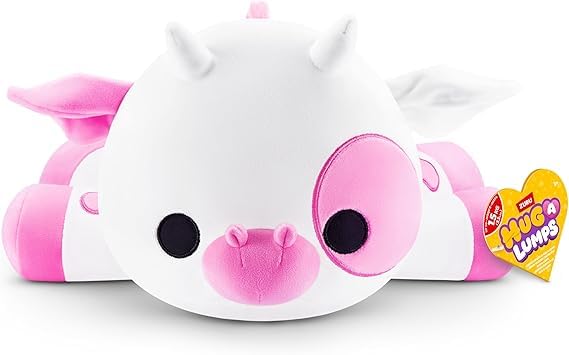 ZURU Hug A Lumps Clover the Cow, Weighted Plush Toy, White and Pink, 30 cm, Super Soft and Squishy, Ages 3+