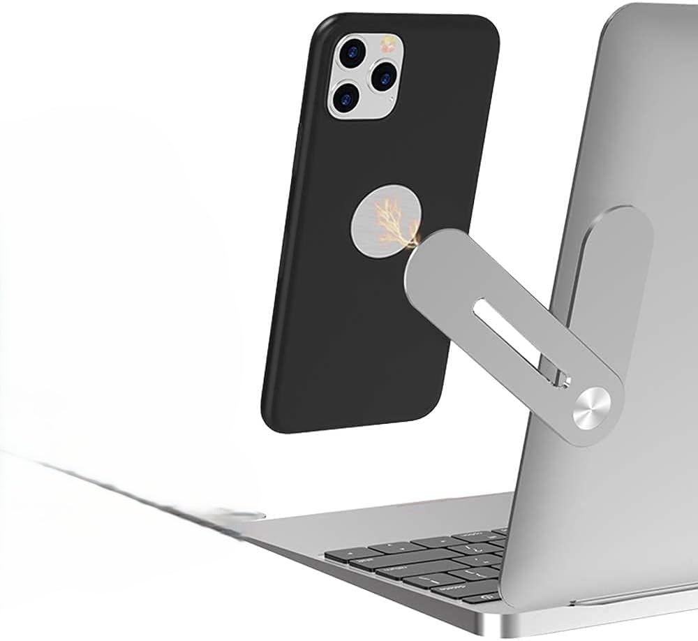 Magnetic Phone Holder for Laptop Side Mount – Foldable Adjustable Mobile Stand with Strong Magnet, Universal Smartphone Clip for Monitor, Desk, Video Calls & Work Setup