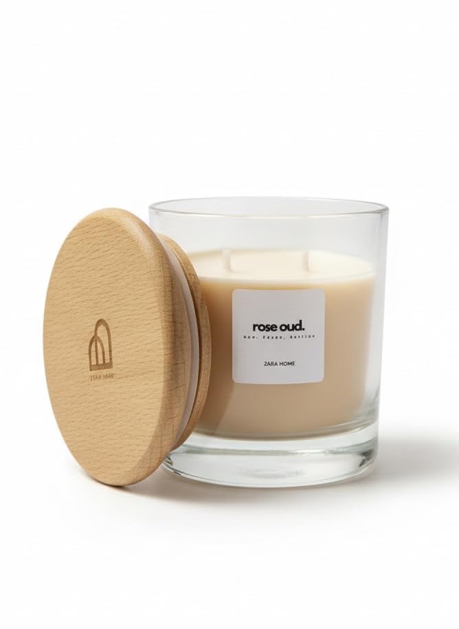 ZAHA HOME Rose Oud Scented Candle - 180g Large Size - 70% Natural Coconut Oil - Dual Wick for Strong Scent - Long Lasting, Smoke Free Home Decor & Gift (Rose Oud)