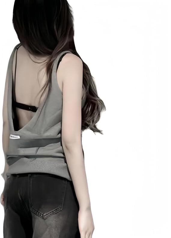 SHOWDAY Cotton Knit Backless Tank Top, V-Neck, Sleeveless, Loose Fit, Casual, for Women Women's Twist Backless Tank Tops Round Neck Sleeveless Sweater Vests