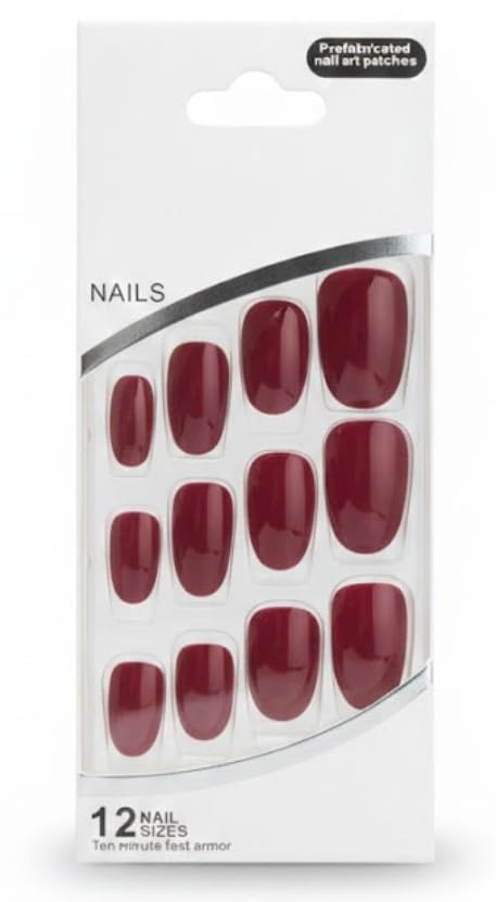 12pc Colored RED False Nails Full Cover Soft Gel Acrylic Tips Pointy Fake Nail Artificial Fingernails Manicure Designs With 1 SHEET DOUBLE FACE. OVAL SHAPE- (N4)