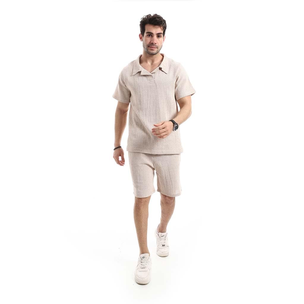 Red Circle Mens Johnny Collar Slip On Shorts Set Johnny Collar Slip On Shorts Set