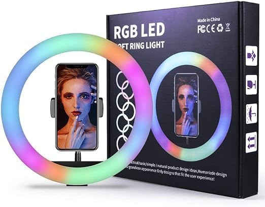 MJ30 RGB Ring Light with Phone Holder for Stabilization and Live Video Shooting – 13 Inch, Black