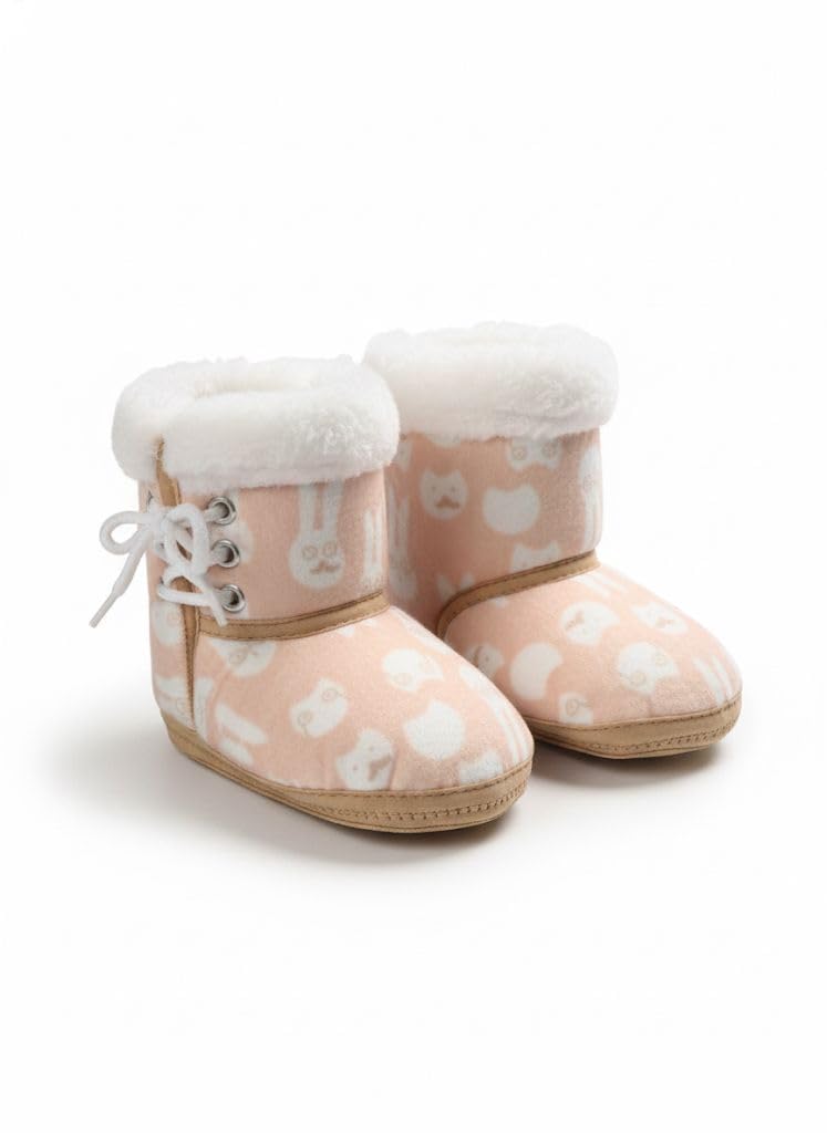 T A L 7A New Born Baby Bootie Shoes With Fur For Boys & Girls printed multicolor Booties First Walking Shoes, -2, 3 Kids UK