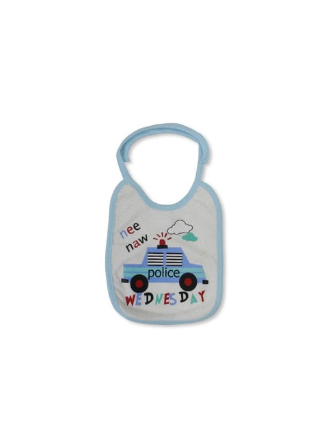 Cotton Baby Bib – White with Police Car Print