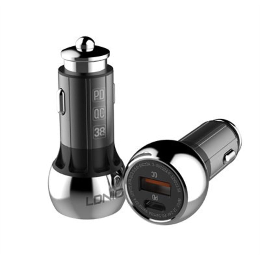 LDNIO C1 Mini Fast Car Charger 38W With 2 USB Port Including 1 QC3.0 and 1 PD USB Port With Micro Cable - Black