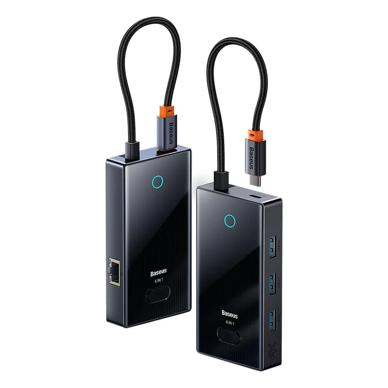 Baseus 6-Port USB-C Hub Docking Station Pioneer Joy | 4K@60Hz HDMI Display | 100W PD Charging | 5Gbps USB 3.0 x3 | RJ45 Ethernet | Compact Design | for Apple MacBook, Surface Pro, iPad, Laptop