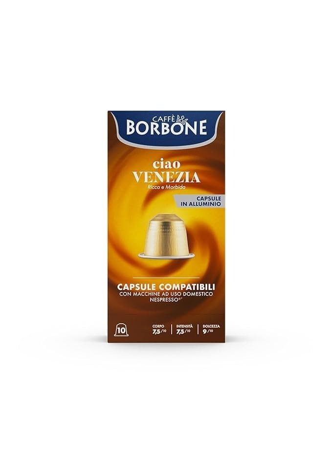 Caffe Borbone Ciao Venezia Aluminum Capsules Compatible with Nespresso Original Machines 10 Capsules