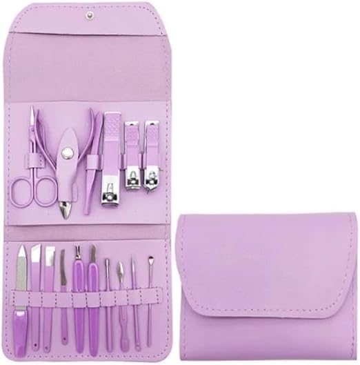 Manicure Set 16 Pcs Pedicure Kit Professional Nail Clippers Stainless Steel Grooming Tools For Men And Women With Travel Storage Case For Nail Care Cutting Shaping Trimming (Purble)