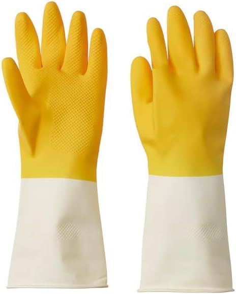 Cleaning Gloves, Bright Yellow/White-Ivory,Medium
