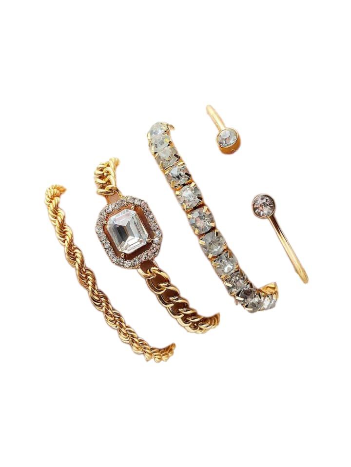 4 Pieces Set Gold Cutout Stretch Bracelets Dangle Bracelets Stackable Summer Beach Jewelry Sparkling Cubic Zirconia Charm Bracelet for Women Daily Decoration