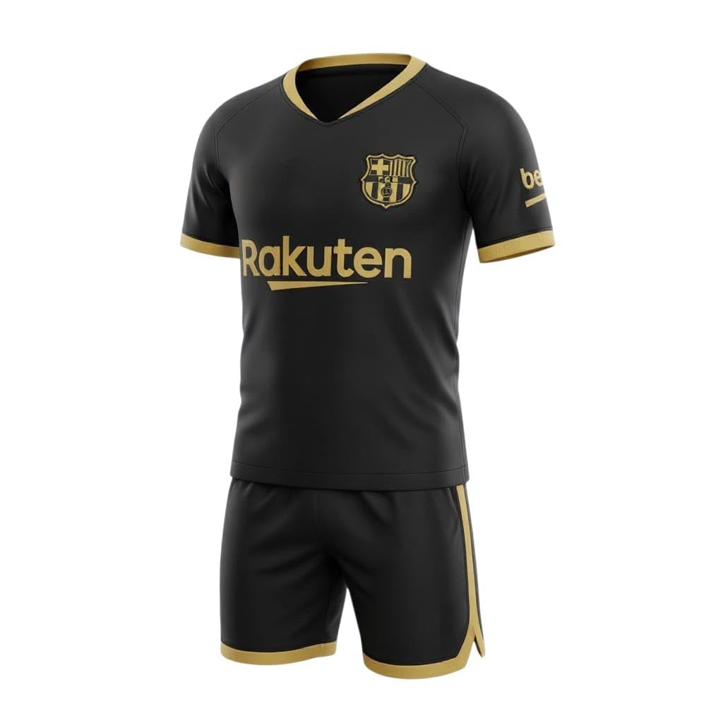 Classic Barcelona 2020 Boys Football Set Black #10 Back Print - Kids Sports T-Shirt and Shorts for Match and Training