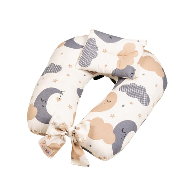 Breastfeeding Support Pillow for Mothers with Head Pillow and Washable Cover.-80016-White and Beige