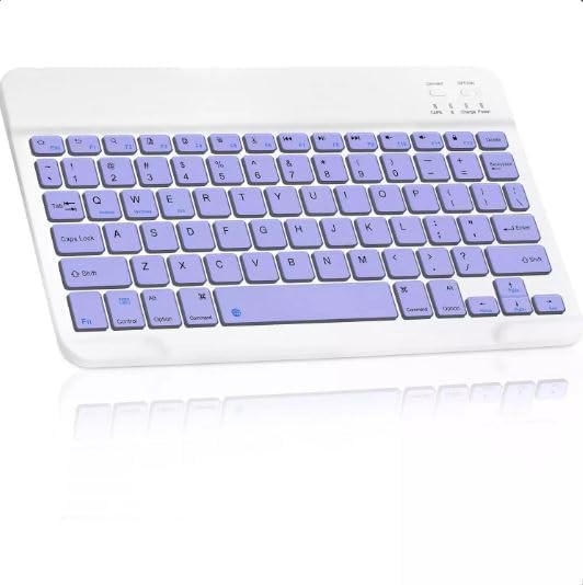 Ultra-Slim Bluetooth Keyboard Portable Rechargeable - (Arabic/Eng. Key) Mini Wireless - 150 Hour for Apple iPad iPhone Samsung Tablet Phone Smartphone iPadOS iOS Android (Light Purple).