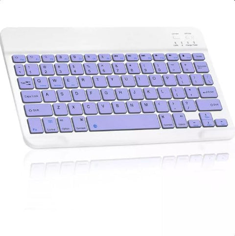 Ultra-Slim Bluetooth Keyboard Portable Rechargeable - (Arabic/Eng. Key) Mini Wireless - 150 Hour for Apple iPad iPhone Samsung Tablet Phone Smartphone iPadOS iOS Android (Light Purple).