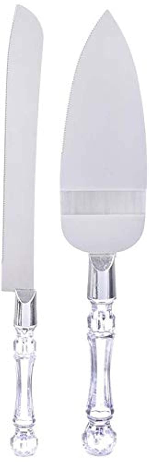 Cake Knife and Server Set with Crystal Handle, 2 Pieces - Silver
