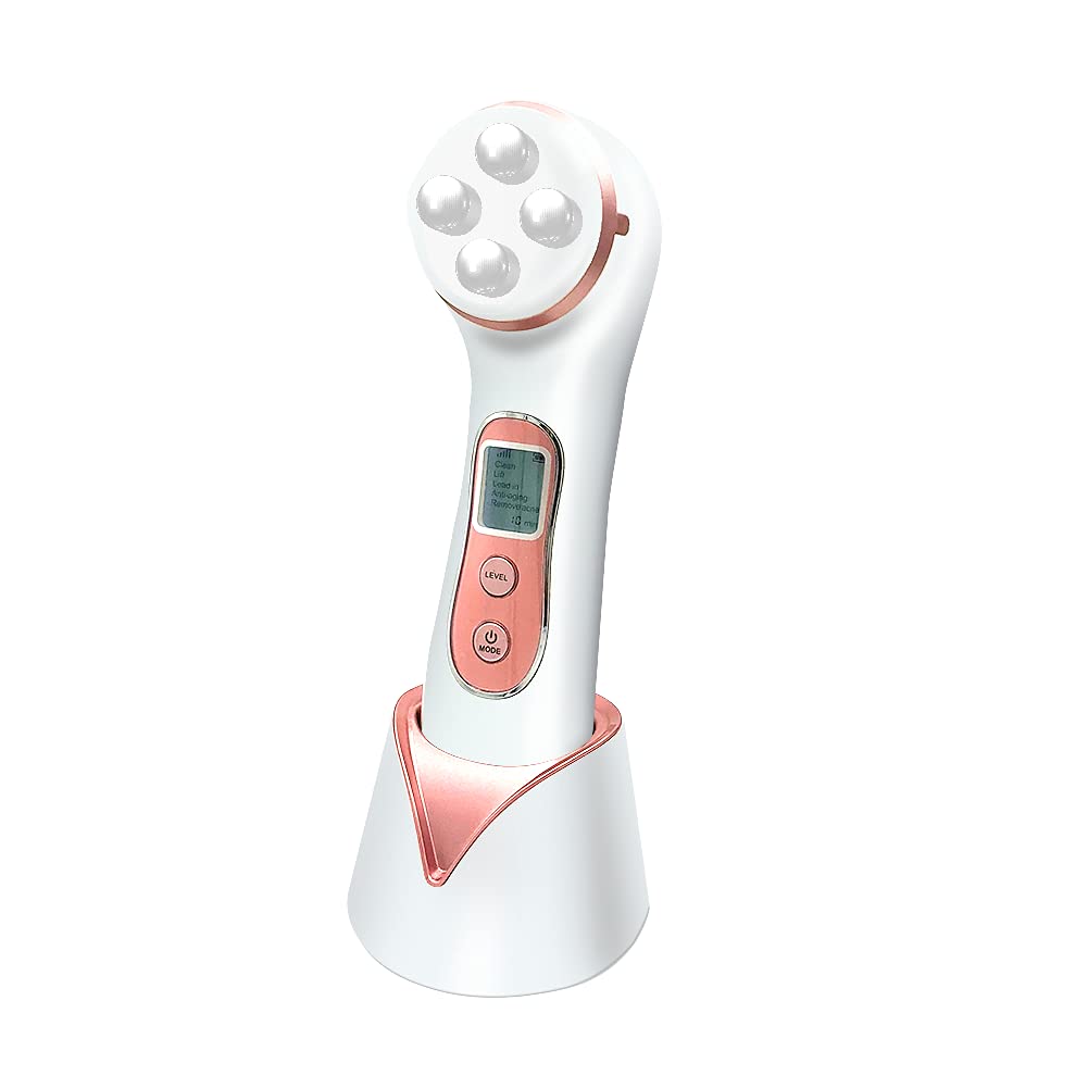 Ultrasonic Beauty Massager, 5 in 1 RF Radio Frequency LED Facial Anti-Aging Instrument Skin Rejuvenation/Anti-Wrinkle/Skin Tightening/Facial Cleansing
