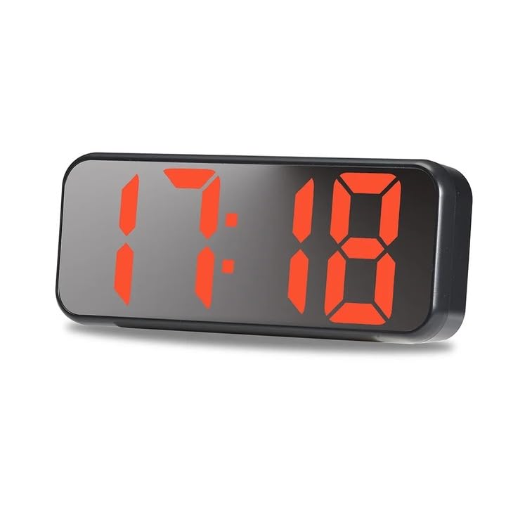 LED Mirror Digital Alarm Clock with Calendar Temperature and Date, Snooze, Adjustable Brightness, USB and Battery Powered, Bedside Alarm Clocks for Bedroom Office (Black)