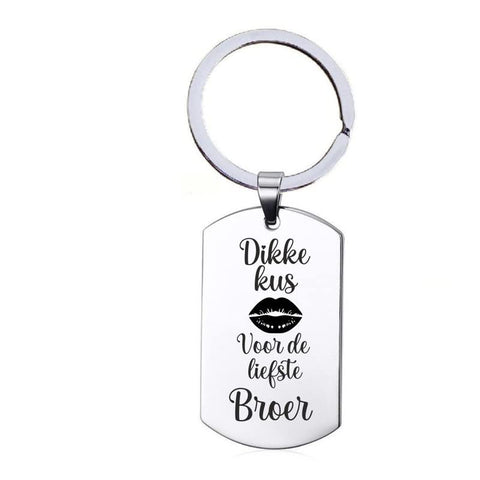 Stainless Steel Keyring - Thick Kiss For Your Beloved Brother, Silver