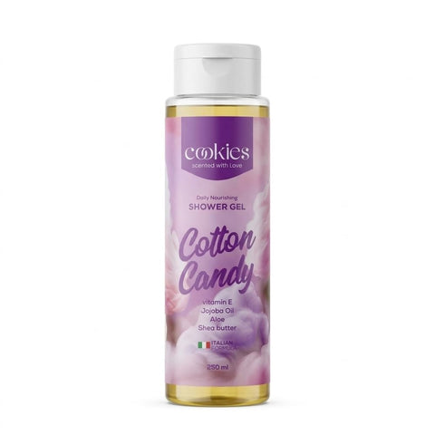 Cookies Cotton Candy Shower Gel 250ml - Daily Nourishing Body Wash with Vitamin E, Jojoba Oil, Aloe & Shea Butter - Premium Italian Formula, Sweet Gourmand Fragrance for Silky Smooth Skin