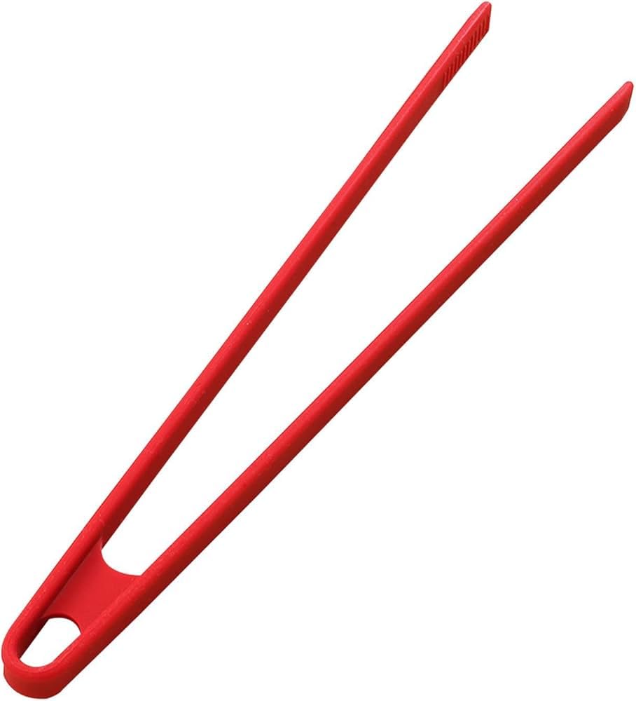Downtown 36cm Long Heat-Resistant Silicone Food Tongs, Red Non-Scratch Kitchen Tongs for Grilling, Extra Long Reach Stainless Steel Tongs for Safely Managing High Heat Cooking Tasks