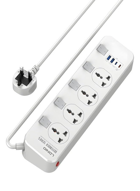 SC4408C Defender Series Power Strip - 2500W Universal Extension Lead with 4 Independent Switch Sockets, With 4 Port 2xUSB-C + 2xUSB-A 20W PD Quick charging, Overload Protection & 2M Heavy Duty Cord -