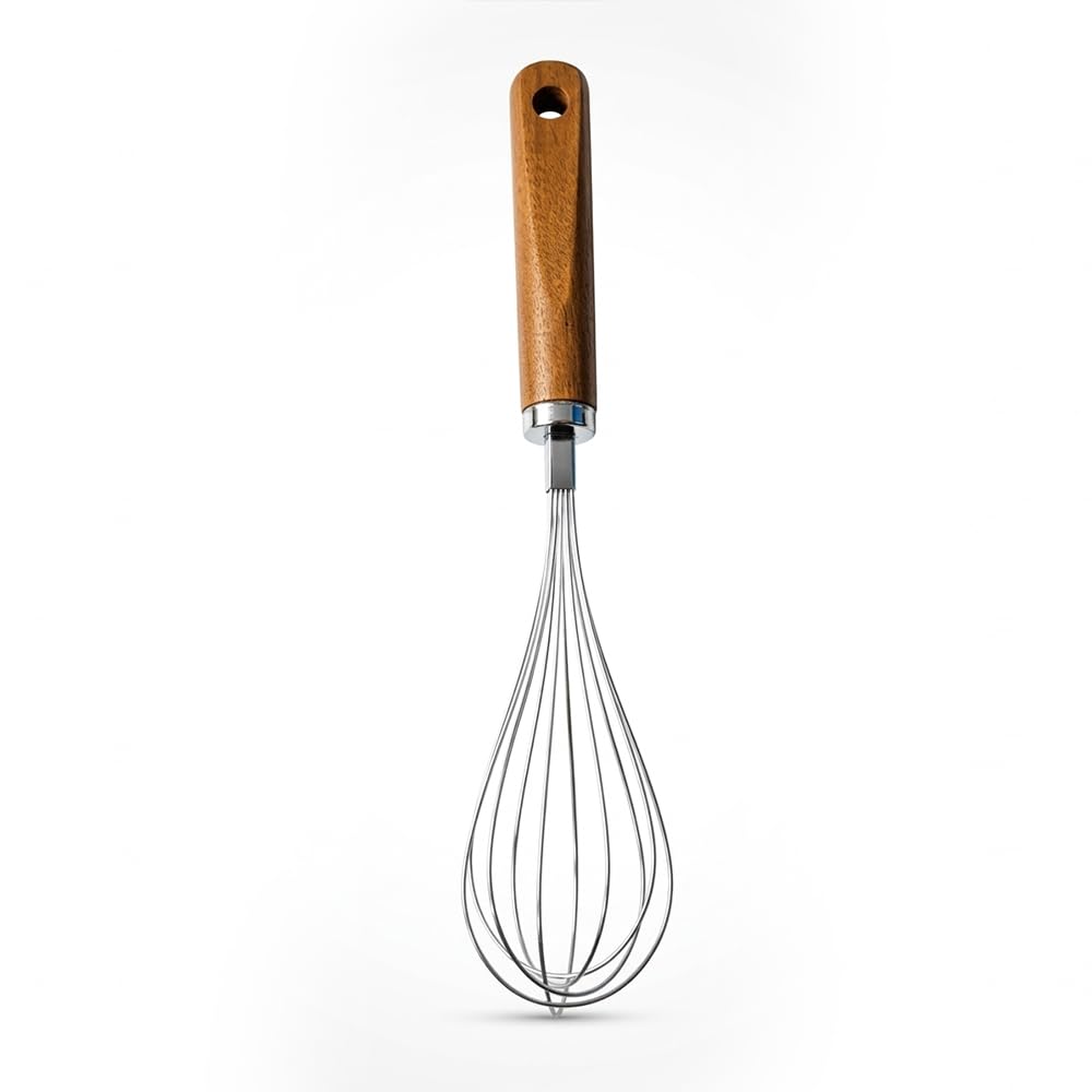 Downtown Kitchen Whisk Stainless Steel Balloon Whisk for Egg Beating and Mixing with Wooden Handle Manual Kitchen Tool