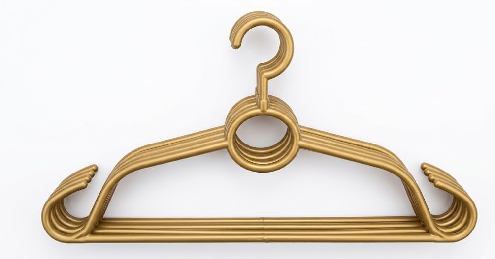 Plastic Clothes Hanger Set Of 6 Pieces With 360° Swivel Base - Distinctive Colors And Durable Material For Perfect Organization Of Clothes Z (Gold)
