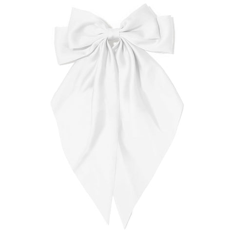 ZonShop Silk Satin Hair Clips for Women, Large Metal Bow Hair Clips, French Hair Clip Soft Long Tail Solid Color Bow Hair Accessories for All People (White)