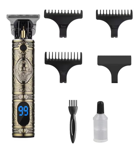 KM-T9 LED Display Shaver - Up to 120 Minutes Runtime - Professional Blades -4 Step Combs – 3 Speeds Up to 7000 RPM - Modern Design - Gold