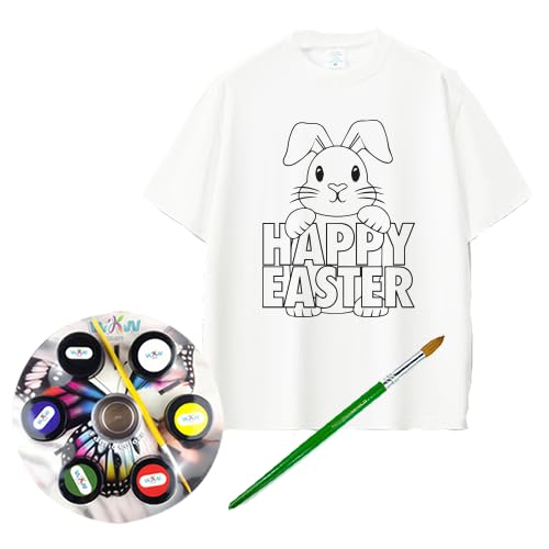 White T-Shirt and Fabric Paints & Brush Happy Easter Theme Size (M)