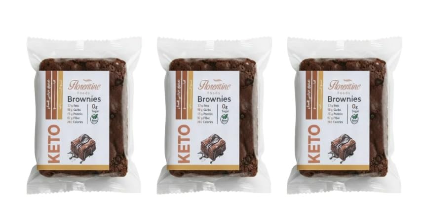 Florentine Foods Keto Chocolate Brownies 75g - Zero Sugar & Low Carb - Almond & Cocoa Rich Sponge - 15g Protein - Naturally Sweetened with Stevia - Diabetic & Paleo Friendly Dessert (3 Pieces)