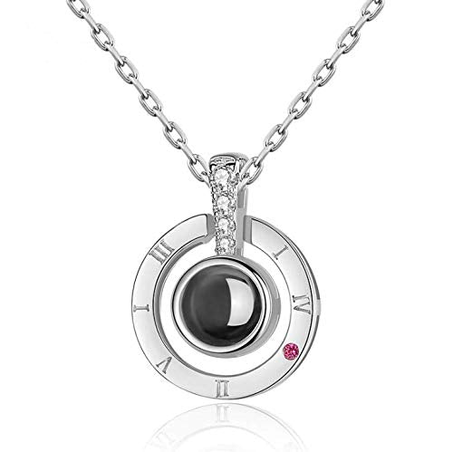 Woman Necklace Love Memory 925 Silver Projection Pendant 100 Languages I Love You to Lover Grilfriend Gift silver